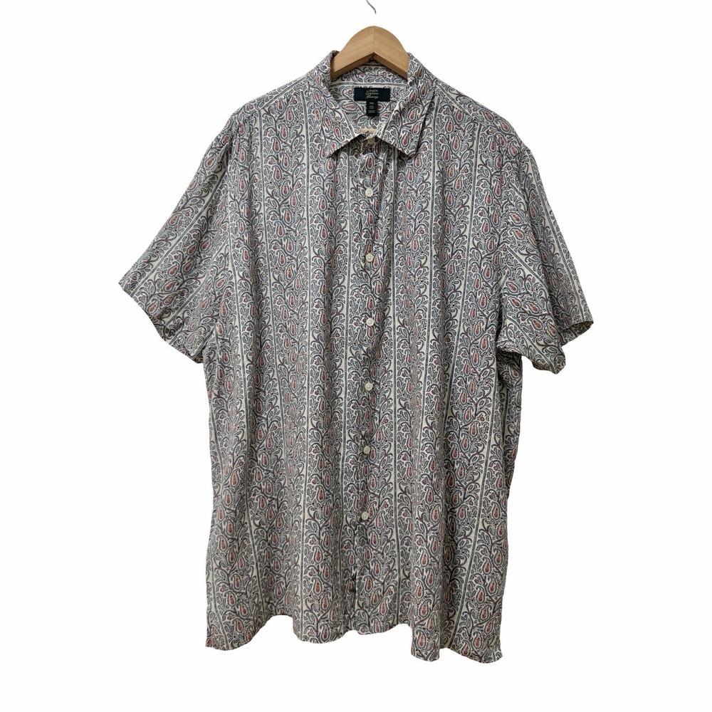 Club Room Mens 100% Linen Button Up Shirt Size XXL Paisley Coastal Vacation